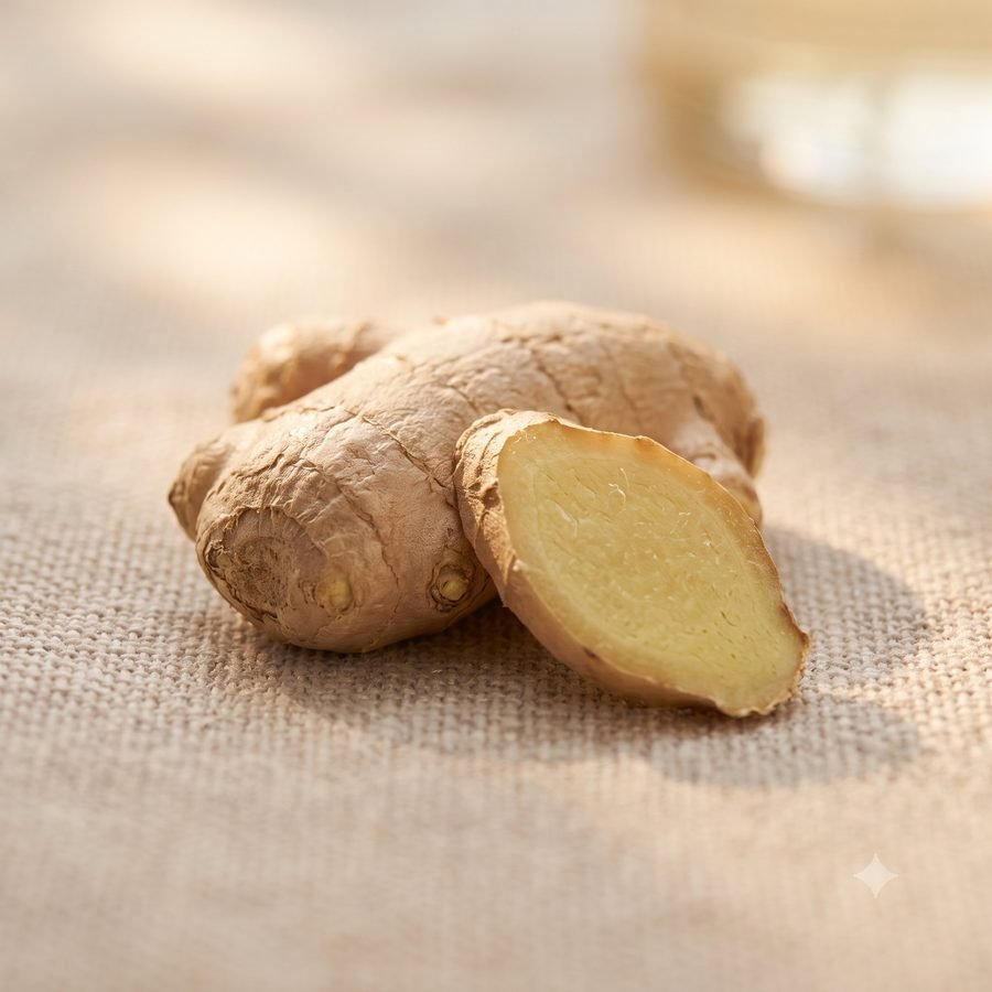 Fresh ginger root on a clean neutral surface