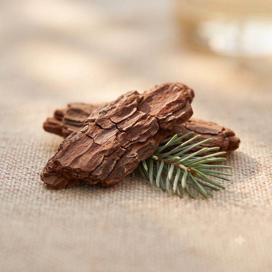 Close-up of French maritime pine bark, a natural antioxidant source